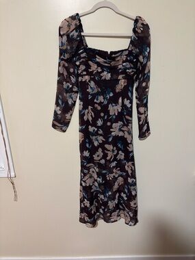 Abercrombie & Fitch Brown Floral Smocked Waist Skirt with Blue Accents